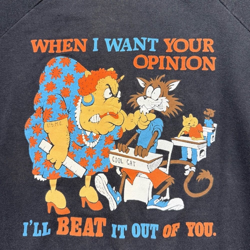 Vintage Cool Cat crewneck sweatshirt XL (M true fit) men 80s 90s USMC school